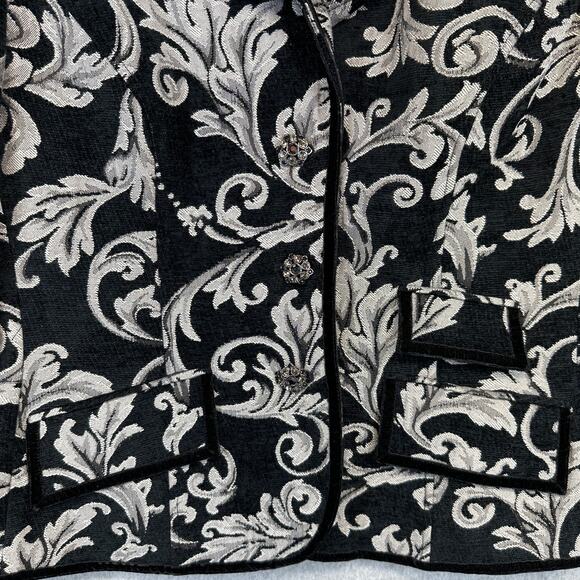 VTG Lovely Blazer Jacket Womens 12 Black White Baroque Damask Pattern 3-Button - Picture 9 of 15